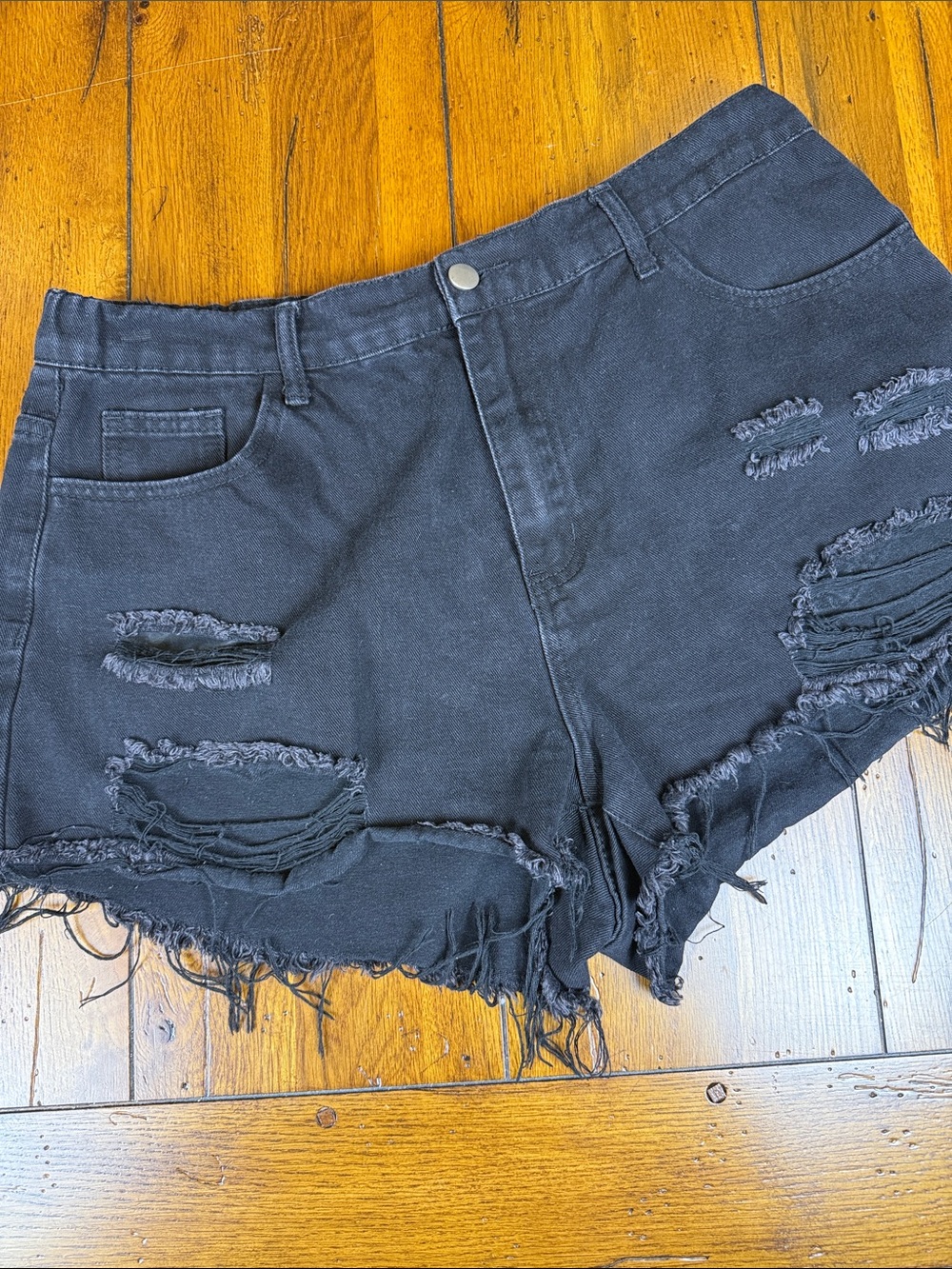 SHEIN Curve Distressed High-Waist Black Denim Shorts Size 1XL